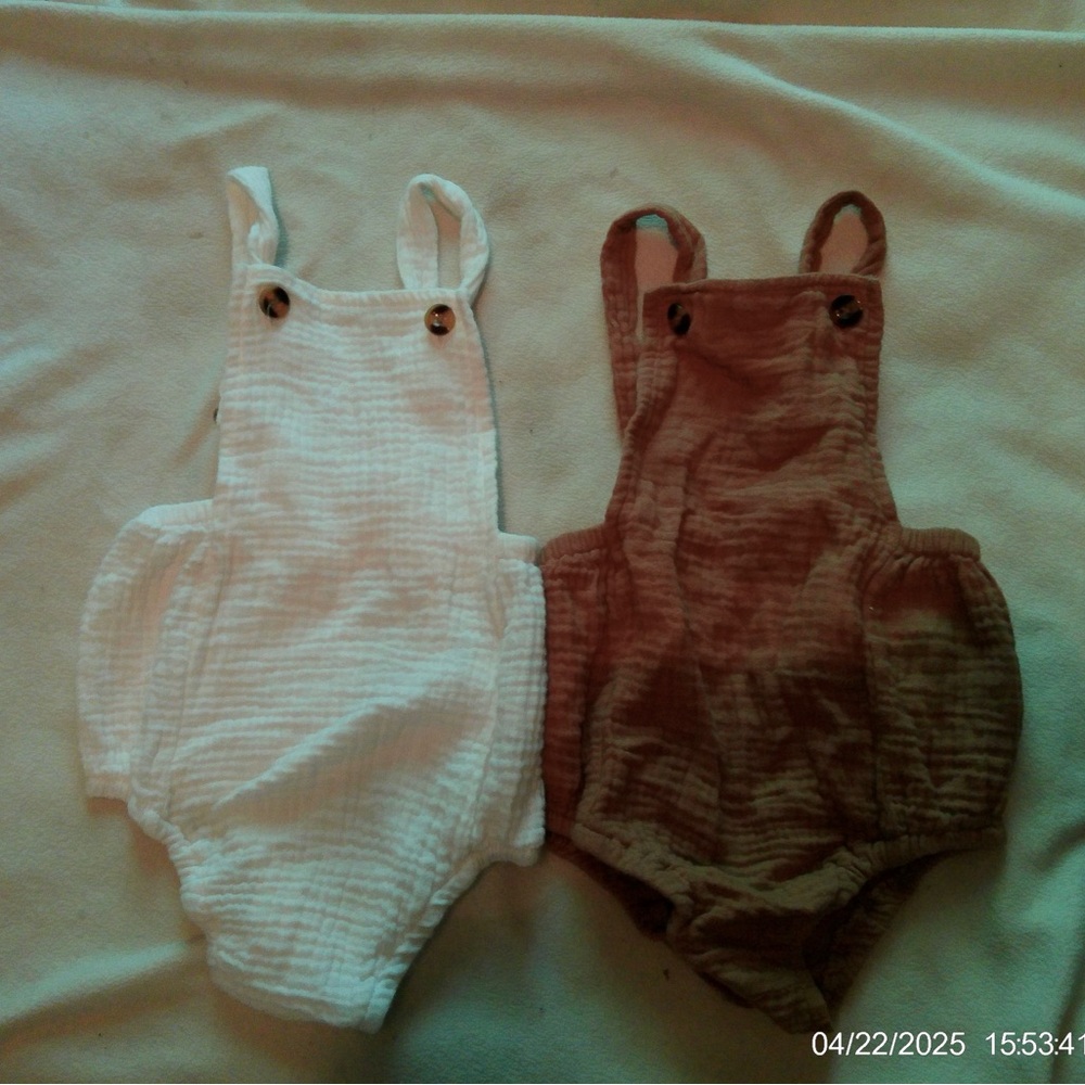 Set of Two Baby Rompers in White and Brown